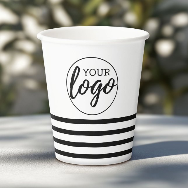 Add Your Logo with stripe pattern - black white Paper Cups (Custom Paper Cups for Business)