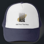 Add Your Logo with Text Trucker Hat<br><div class="desc">A simple and professional look with your logo and additional text. No minimum order,  just purchase what you require. 
Change the font if you prefer to match your company's requirements.</div>