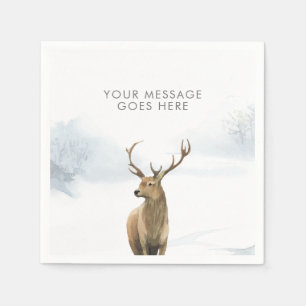 Add Your Message Winter Woodland Scene Stag Napkin