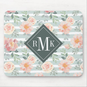 Add Your Monogram   Alicia Rose Stripe Pattern Mouse Pad