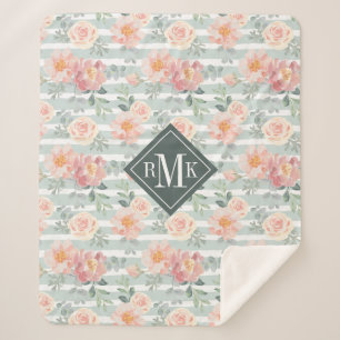 Add Your Monogram   Alicia Rose Stripe Pattern Sherpa Blanket