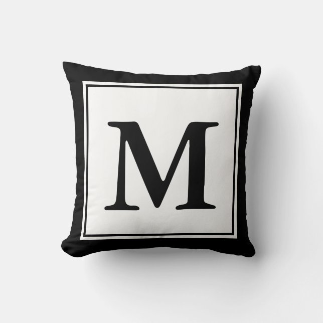 Add Your Monogram Black and White Throw Pillow (Front)