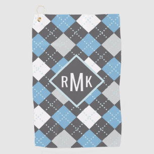 Add Your Monogram   Blue & Grey Argyle Pattern Golf Towel