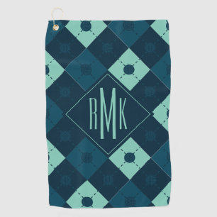 Add Your Monogram   Blue & Mint Argyle Pattern Golf Towel