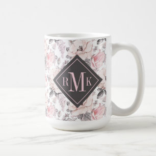 Add Your Monogram Classic Pink & Grey Pattern Coffee Mug
