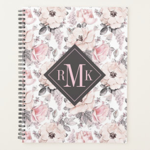 Add Your Monogram   Classic Pink & Grey Pattern Planner