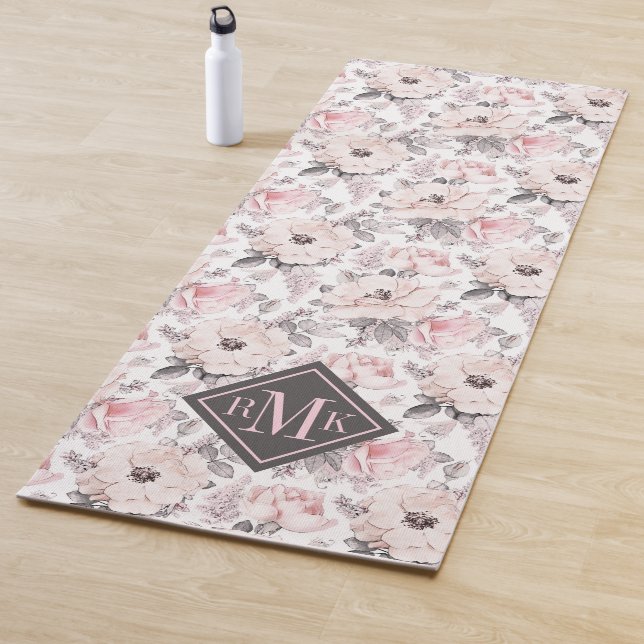 Add Your Monogram | Classic Pink & Grey Pattern Yoga Mat (In Situ)