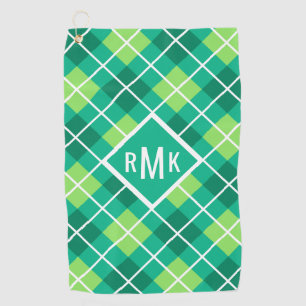 Add Your Monogram   Green Argyle Pattern Golf Towel