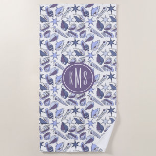 Add Your Monogram   Lavendar Seashells Beach Towel