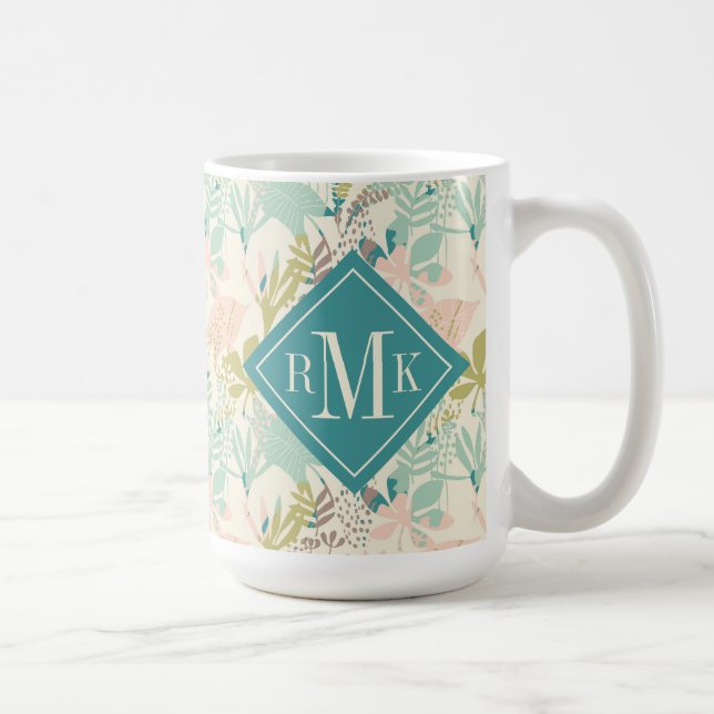 Add Your Monogram | Modern Floral Pattern Coffee Mug (Right)