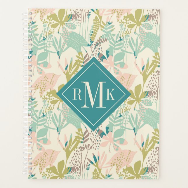 Add Your Monogram | Modern Floral Pattern Planner (Front)