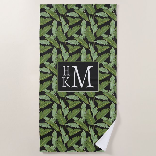 Add Your Monogram | Palm Leaves Beach Towel (Front)