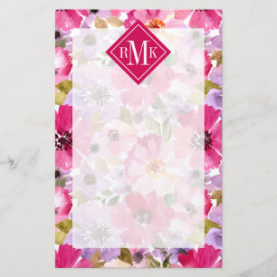Add Your Monogram   Summer Watercolor Floral Stationery