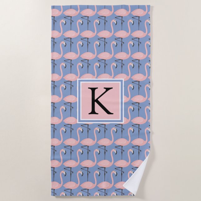 Add Your Monogram | Tender Flamingo Pattern Beach Towel (Front)