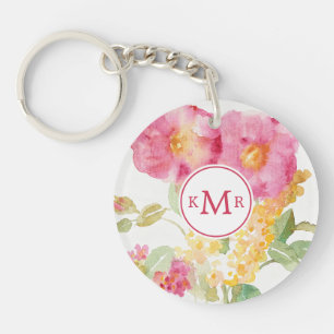 Add Your Monogram   White Daisy on Blue Keychain
