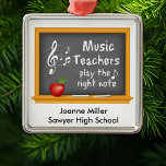 Add Your Music Teachers Name  Metal Ornament<br><div class="desc">Celebrate the music teacher in your life with our customizable "Music Teachers Play the Right Note" ornament! Featuring a stylish blackboard theme with a treble clef and music notes, this ornament is a perfect way to show your appreciation during the holiday season. Personalize it with a name, date, or special...</div>