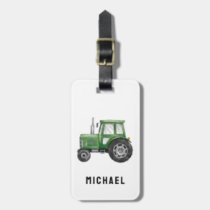 Add Your Nam Green Tractor Farm Watercolor Luggage Tag