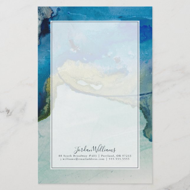 Add Your Name | Abstract Terrain - Blue Stationery (Front)