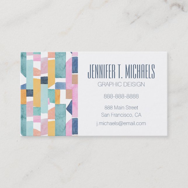 Add Your Name | Abstract Watercolor Shape Pattern Business Card (Front)