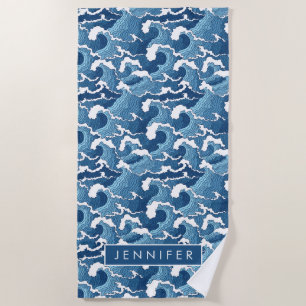 Add Your Name Abstract Waves Beach Towel