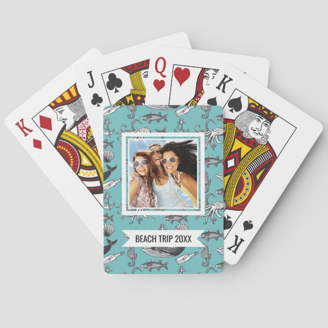 Add Your Name | All Of The Sea Pattern Playing Cards (Back)
