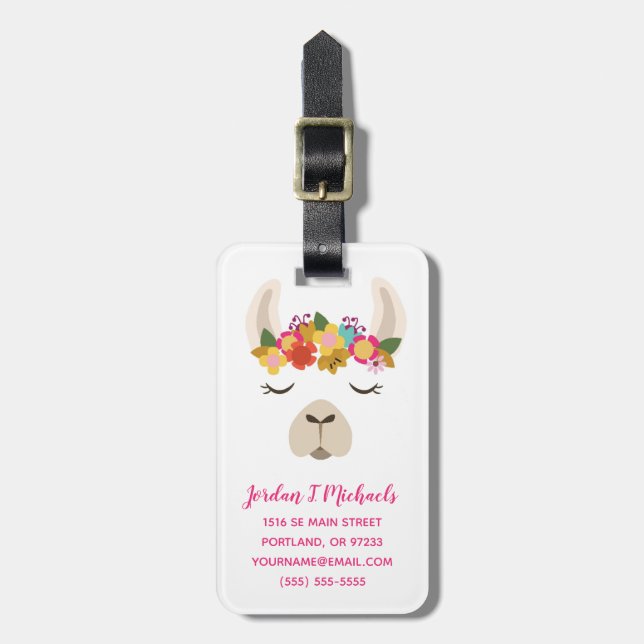 Add Your Name | Alpaca & Flowers Pattern Luggage Tag (Front Vertical)