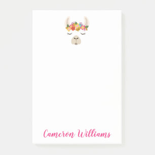 Add Your Name Alpaca & Flowers Pattern Post-it Notes