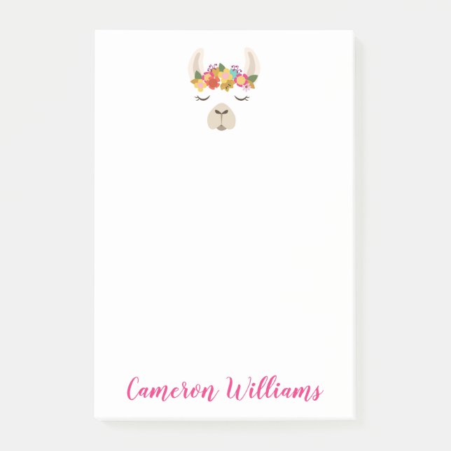 Add Your Name | Alpaca & Flowers Pattern Post-it Notes (Front)