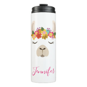 Add Your Name   Alpaca & Flowers Pattern Thermal Tumbler