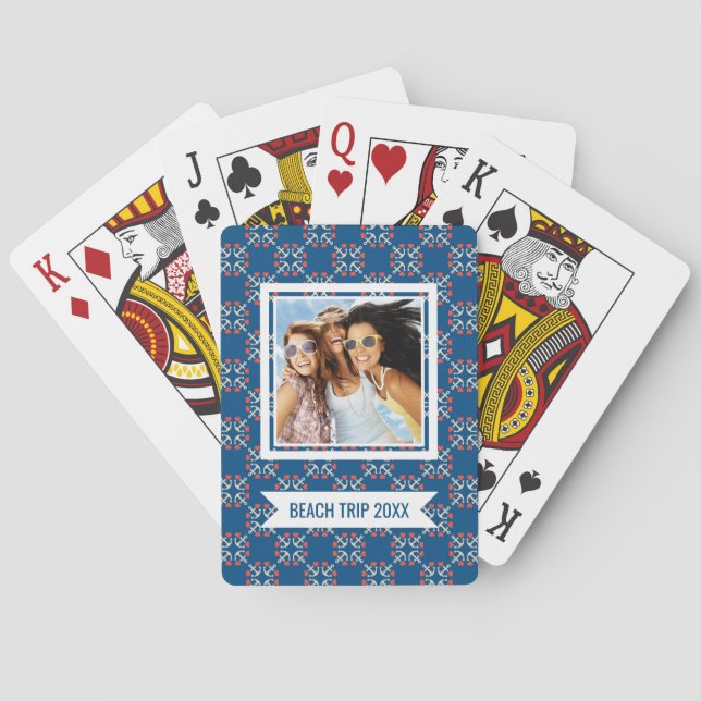 Add Your Name | Anchor And Heart Pattern Playing Cards (Back)