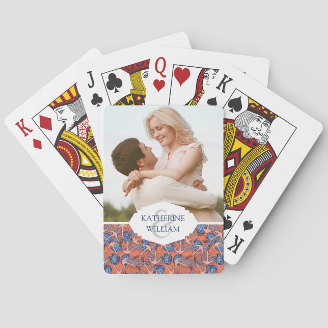 Add Your Name | Anchor And Jellyfish Pattern Playing Cards (Back)