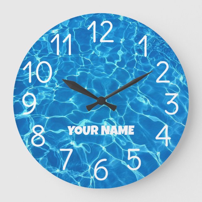 Add Your Name and Photo Swimming Pool Water    Large Clock (Front)