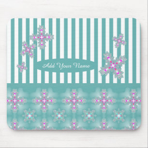 Add Your Name , Artdeco Flowers in Retro Style Mouse Pad
