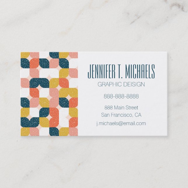 Add Your Name | Bauhaus Retro Geometric Pattern Business Card (Front)