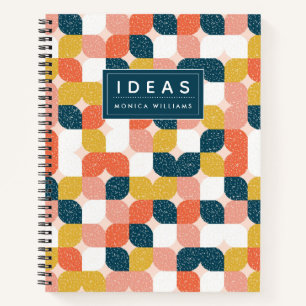 Add Your Name Bauhaus Retro Geometric Pattern Notebook