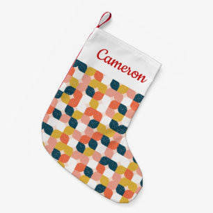Add Your Name   Bauhaus Retro Geometric Pattern Small Christmas Stocking