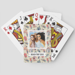 Add Your Name   Beach Hut Pattern Playing Cards