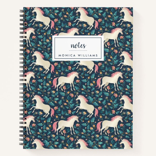 Add Your Name | Beautiful Magical Unicorn Pattern Notebook (Front)