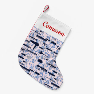 Add Your Name   Beauty Care Blue Rose Pattern Small Christmas Stocking