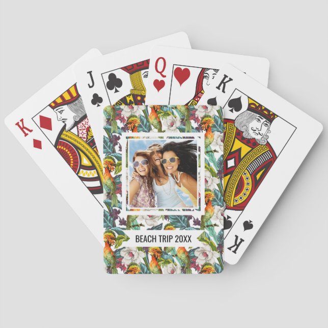 Add Your Name | Bird And Exotic Flower Pattern Playing Cards (Back)