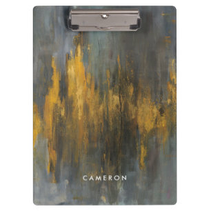 Add Your Name   Black and Gold Abstract Print Clipboard