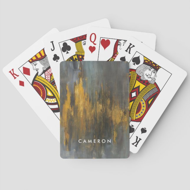 Add Your Name | Black and Gold Abstract Print Playing Cards (Back)