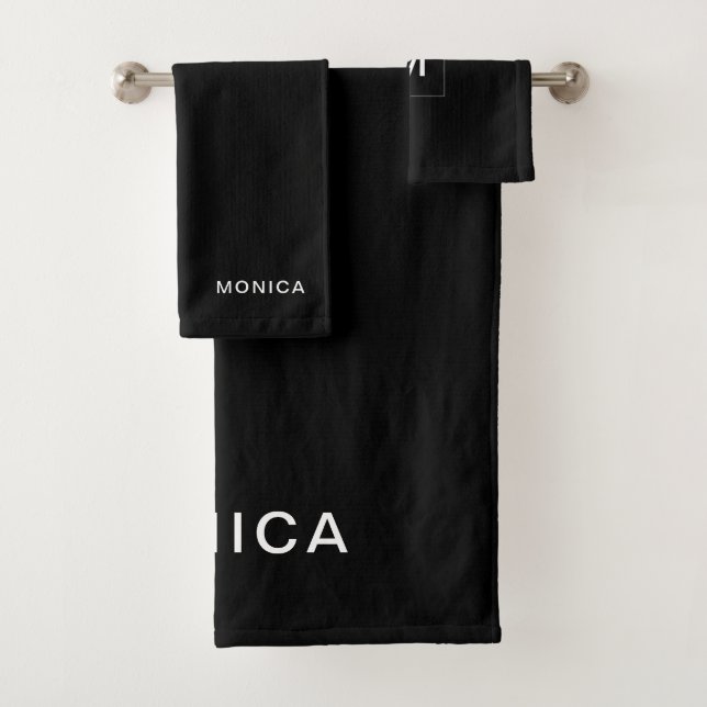Add Your Name | Black Bath Towel Set (Insitu)