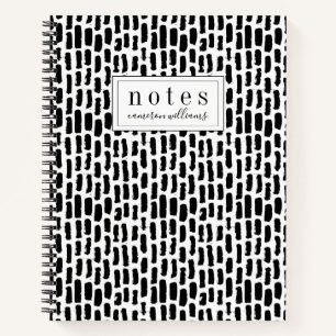 Add Your Name   Black Brush Strokes Pattern Notebook