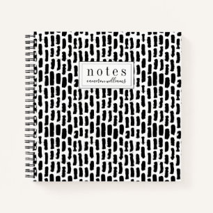 Add Your Name   Black Brush Strokes Pattern Notebook