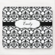 Add Your Name Black Damask Mousepad