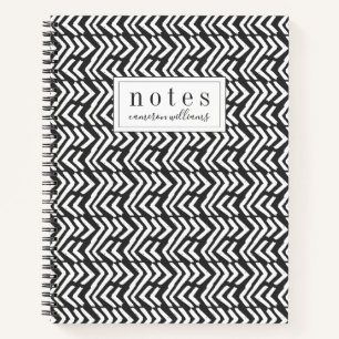 Add Your Name   Black Hand Drawn Chevron Pattern Notebook