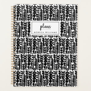 Add Your Name Black Ink Stroke Tree Pattern Planner