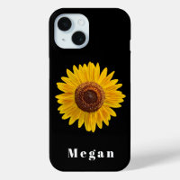 Add Your Name Black Vintage Yellow Sunflower 