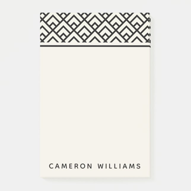 Add Your Name | Black & White Geometric Pattern Post-it Notes (Front)